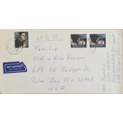 J) 1972 GERMANY, EUROPA CEPT, MULTIPLE STAMPS, AIRMAIL, CIRCULATED COVER, FROM GERMANY TO USA