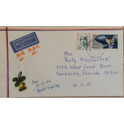 J) 1952 GERMANY, CILLY AUSSEM, BELL, MULTIPLE STAMPS, AIRMAIL, CIRCULATED COVER, FROM GERMANY TO USA