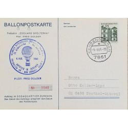 J) 1965 GERMANY, AEROSTATIC BALLOON CANCELLATION, POSTCARD, AIRMAIL, CIRCULATED COVER, FROM GERMANY