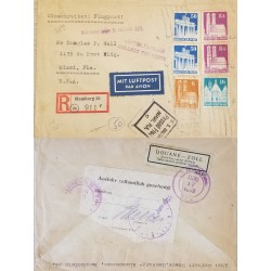 J) 1950 GERMANY, GOBERNON BUILDING, MULTIPLE STAMPS, REGISTERED, AIRMAIL, CIRCULATED COVER, FROM GERMANY TO USA