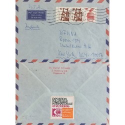 J) 1975 GERMANY, STRIP OF 3, AIRMAIL, CIRCULATED COVER, FROM GERMANY TO NEW YORK