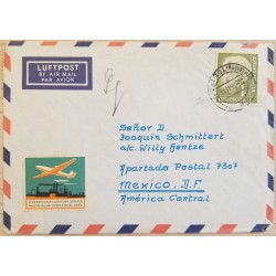 J) 1955 GERMANY, PRESIDENT THEODOR HESS, AIRPLANE, MULTIPLE STAMPS, AIRMAIL, CIRCULATED COVER, FROM GERMANY TO MEXICO