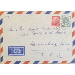 J) 1960 GERMANY, PRESIDENT THEODOR HESS, MULTIPLE STAMPS, AIRMAIL, CIRCULATED COVER, FROM GERMANY TO USA