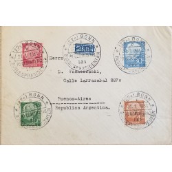 J) 1954 GERMANY, PRESIDENT THEODOR HESS, MULTIPLE STAMPS, AIRMAIL, CIRCULATED COVER, FROM GERMANY TO ARGENTINA