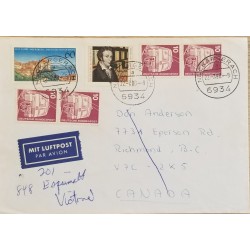 J) 1988 GERMANY, BUS, LANDSCAPE, MULTIPLE STAMPS, AIRMAIL, CIRCULATED COVER, FROM GERMANY TO CANADA