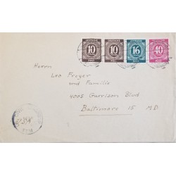 J) 1954 GERMANY, NUMERAL, MULTIPLE STAMPS, AIRMAIL, CIRCULATED COVER, FROM GERMANY TO BALTIMORE