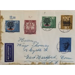 J) 1960 GERMANY, EUROPA CEPT, MULTIPLE STAMPS, AIRMAIL, CIRCULATED COVER, FROM GERMANY TO USA