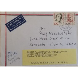 J) 1992 GERMANY, CILLY AUSSM, CASTLE, MULTIPLE STAMPS, AIRMAIL, CIRCULATED COVER, FROM GERMANY TO USA