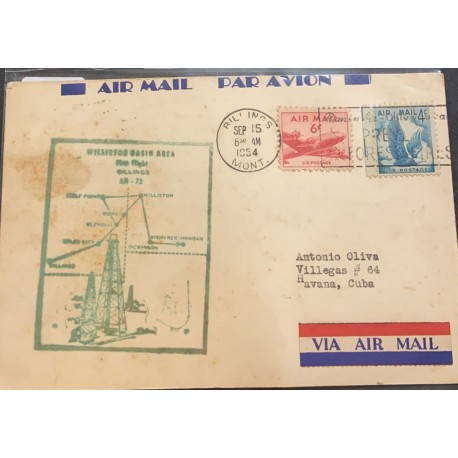 SL) 1954 USA, AIR MAIL, AIRPLANE, EAGLE, OIL INDUSTRY, CIRCULATED LETTER FROM USA TO CARIBBEAN
