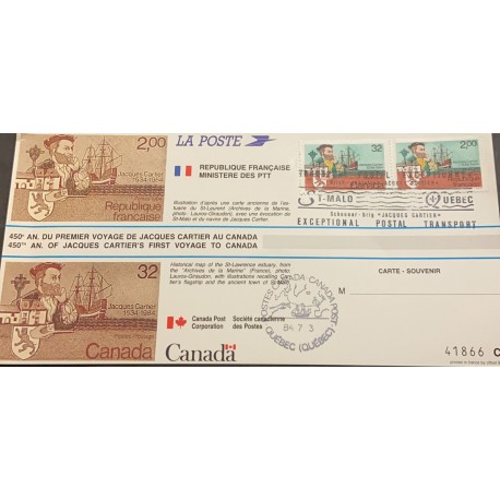 SL) 1984 JOINT ISSUE FRANCE AND CANADA, 450 YEARS OF THE FIRST JOURNEY OF JACQUES CARTIERS TO CANADA, BOAT, MAP