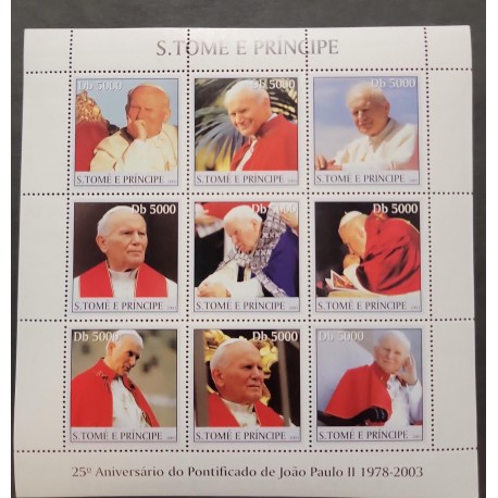 SA) 2003 ST. TOMAS AND PRINCE, POPE JOHN PAUL II, SHEET OF 9, RELIGION, CATHOLICISM, MNH