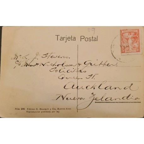 A) 1922 ARGENTINA, FIRST PAN-AMERICAN POSTAL CONGRESS, RARE DESTINO, POSTCARD FROM BUENOS AIRES TO NEW ZEALAND