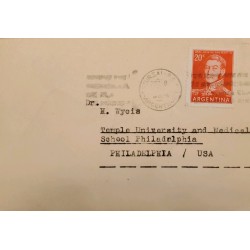 A) 1954 ARGENTINA, GENERAL JOSÉ DE SAN MARTÍN, SENT TO THE UNITED STATES, WITH CANCELLATION