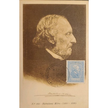 A) 1921 ARGENTINA, CENTENARY OF THE BIRTH OF GENERAL BARTOLOMÉ MITER, 1821 - 1906, MAXIMUM CARD, PHILATELIC EXHIBITION,