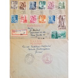 J) 1948 GERMANY, JOHAN PETER HEBEL, MULTIPLE STAMPS, REGISTERED, AIRMAIL, CIRCCULATED COVER, FROM GERMANY TO NEW YORK