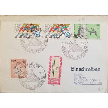 J) 1979 GERMANY, CHILDREN AND YOUNG PEOPLE SKATING, MULTIPLE STAMPS, REGISTERED, AIRMAIL, CIRCULATED COVER, FROM GERMANY