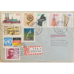 J) 1973 GERMANY, MUSICAL INSTRUMENTS, MULTIPLE STAMPS, AIRMAIL, CIRCULATED COVER, FROM GERMANY TO BERLIN 