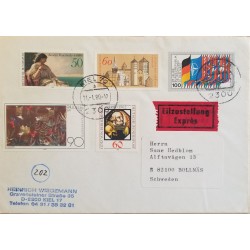 J) 1980 GERMANY, FLAGS, REGISTERED, MULTIPLE STAMPS AIRMAIL, CIRCULATED COVER, FROM GERMANY TO SWITZERLAND