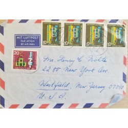 J) 1985 GERMANY, BUS SCHOLAR, TRANSPORTS, MULTIPLE STAMPS, AIRMAIL, CIRCULATED COVER, FROM GERMANY TO NEW JERSEY
