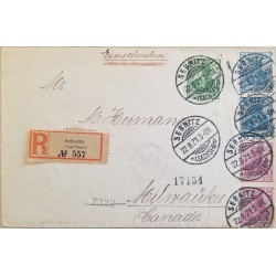 J) 1921 GERMANY, MARIANNE, REGISTERED, MULTIPLE STAMPS, AIRMAIL, CIRCULATED COVER, FROM GERMANY TO CANADA