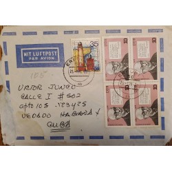 J) 1973 GERMANY, ARNOLD ZWEIG, MULTIPLE STAMPS, AIRMAIL, CIRCULATED COVER, FROM GERMANY TO CUBA