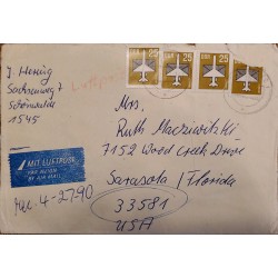 J) 1990 GERMANY, AIRPLANE, MULTIPLE STAMPS, AIRMAIL, CIRCULATED COVER, FROM GERMANY TO USA