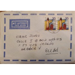 J) 1978 GERMANY, LIGHTHOUSE, MULTIPLE STAMPS, AIRMAIL, CIRCULATED COVER, FROM GERMANY TO CUBA