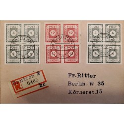 J) 1946 GERMANY, NUMERAIL, BLOCK OF 4 IMPERFORATED FROM GERMANY TO BERLIN