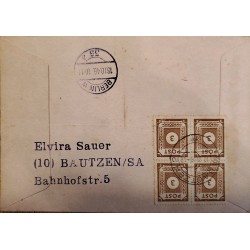 J) 1946 GERMANY, NUMERAIL, BLOCK OF 4 IMPERFORATED FROM GERMANY TO BERLIN