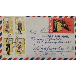 J) 1965 GERMANY, ADALBERT STIFTER, TRADITIONAL COSTUMES, MULTIPLE STAMPS, AIRMAIL, CIRCULATED COVER, FROM GERMANY TO USA