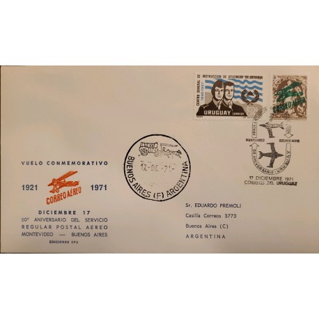 A) 1971 URUGUAY, AIRMAIL - STAMP DAY - ISSUE OF 1921 OVERPRINT, COMMEMORATIVE FLIGHT, FROM MONTEVIDEO TO BUENOS AIRES,
