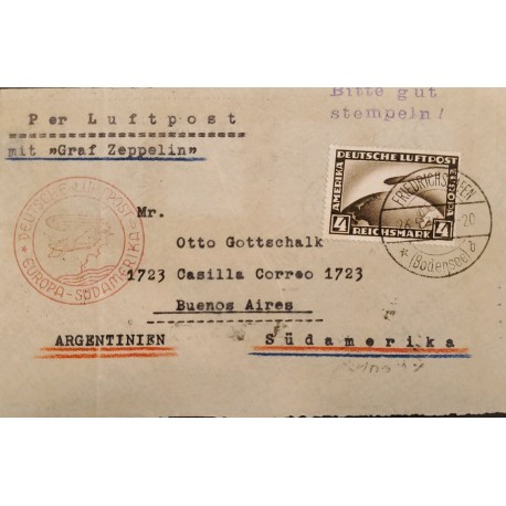 A) 1934 GERMANY, AIR MAIL, GRAF ZEPPELIN, FROM FRIEDRICHSHAFEN TO BUENOS AIRES - ARGENTINA,
