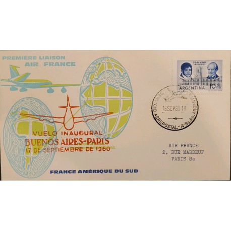 A) 1960 ARGENTINA, ANNIVERSARY OF THE MAY REVOLUTION, AIR FRANCE, FIRST INAUGURAL FLIGHT, CA