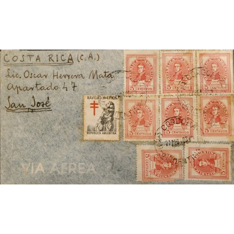 A) 1948 ARGENTINA, GRAL DE SAN MARTIN, FROM CORDOBA TO COSTA RICA, WITH CANCELLATIONS, AIR MAIL, XF