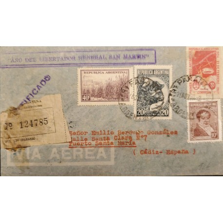 A) 1950 ARGENTINA, FROM PARANA TO CADIZ - SPAIN, CERTIFIED AND REGISTERED