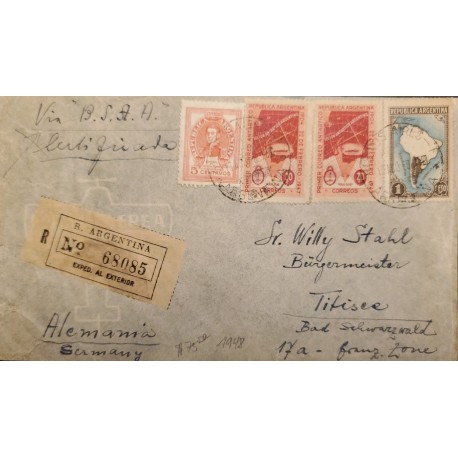 A) 1948 ARGENTINA, FIRST MAIL TO THE ANTARTICA, VIA B.S.A.A, SENT TO GERMANY,