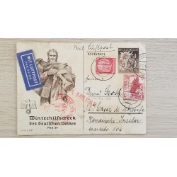J) 1939 GERMANY, FLOWER, WINTER HELP ORGANIZATION, POSTCARD, AIRMAIL, CIRCULATED COVER, FROM GERMANY TO CANARY ISLANDS