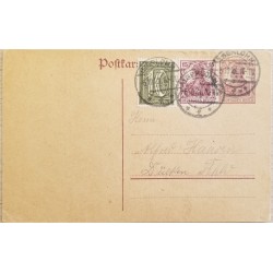 J) 1946 GERMANY, GERMANIA, NUMERAL, 10 CENTS, MULTIPLE STAMPS, POSTCARD, POSTAL STATIONARY, CIRCULATED COVER, FROM GERMANY