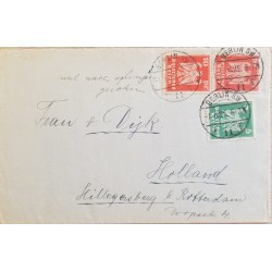 J) 1925 GERMANY, EAGLE, SHIELD, MULTIPLE STAMPS, AIRMAIL, CIRCULATED COVER, FROM GERMANY TO NETHERLAND