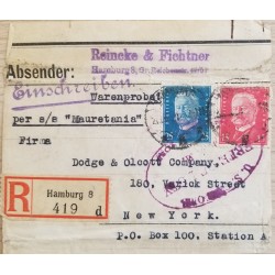 J) 1929 GERMNAY, PRESIDENT, MULTIPLE STAMPS, REGISTERED, AIRMAIL, CIRCULATED COVER, FROM GERMANY TO NEW YORK