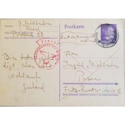 J) 1944 GERMANY, HITLER, POSTCARD, RED CANCELLATION NAZI, AIRMAIL, CIRCULATED COVER, FROM GERMANY TO SWITZERLAND