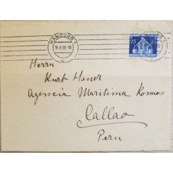 J) 1936 GERMANY, CASTLE, WTH SLOCAN CANCELLATION, AIRMAIL, CIRCUATED COVER, FROM GERMANY TO PERU