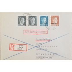 J) 1943 GERMANY, HITLER, REGISTERED, AIRMAIL, CIRCULATED COVER, FROM GERMANY TO DRESDEN