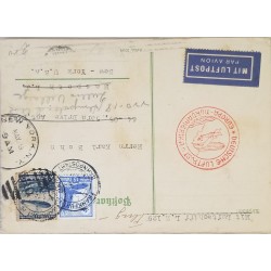 J) 1935 GERMANY, ZEPELLIN, NAZI, POSTCARD, MULTIPLE STAMPS AIRMAIL, CIRCULATED COVER, FROM GERMAY TO NEW YORK