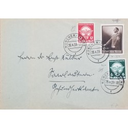 J) 1939 GERMANY, NAZI, HITLER, MULTIPLE STAMPS, AIRMAIL, CIRCULATED COVER, FROM GERMANY