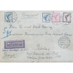 J) 1933 GERMANY, NAZI, EAGLE, MULTIPLE STAMPS, AIRMAIL, CIRCULATED COVER, FROM GERMANY TO BRAZIL