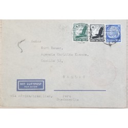 J) 1937 GERMANY, NAZI, EALGE, MULTIPLE STAMPS, AIRMAIL, CIRCULATED COVER, FROM GERMANY TO CALLAO