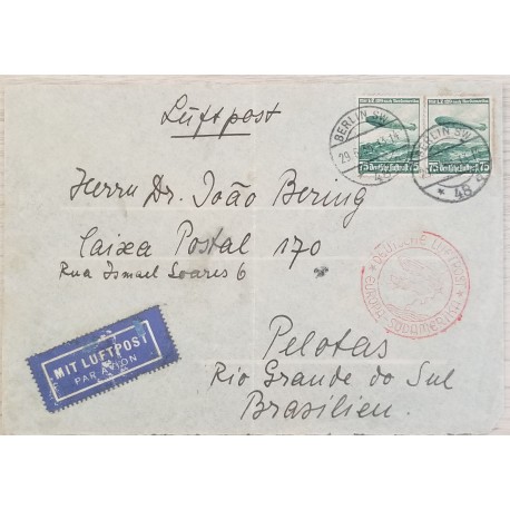 J) 1948 GERMANY, ZEPELLIN, MULTIPLE STAMPS, AIRMAIL, CIRCULATED COVER, FROM GERMANY TO PELOTAS