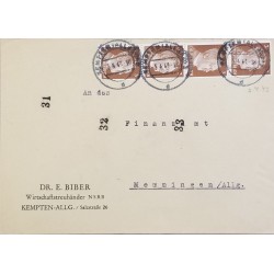 J) 1941 GERMANY, HITLER, STRIP OF 4, MULTIPLE STAMPS, AIRMAIL, CIRCULATED COVER, FROM GERMANY TO MEMMINGEN