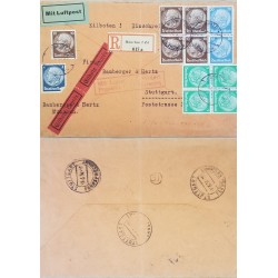 J) 1934 GERMANY, PRESIDENT, BLOCK OF 4, MULTIPLE STAMPS, REGISTERED, AIRMAIL, CIRCULATED COVER, FROM GERMANY TO STUTTGART